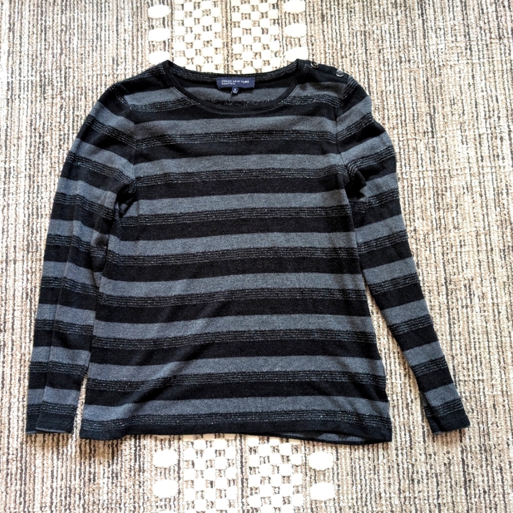 Jones New York Black and Gray Striped Top